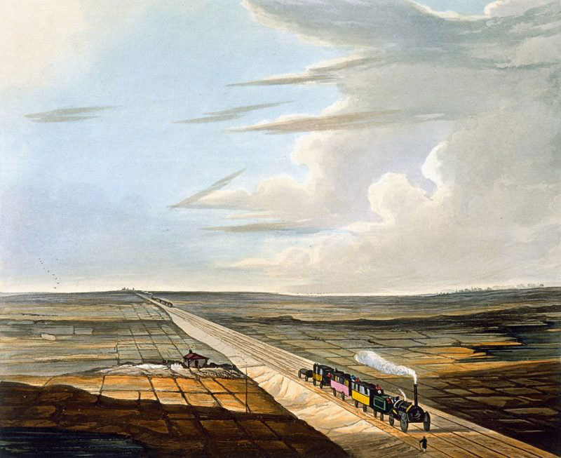 A view of the railway across Chat Moss, painted in 1831