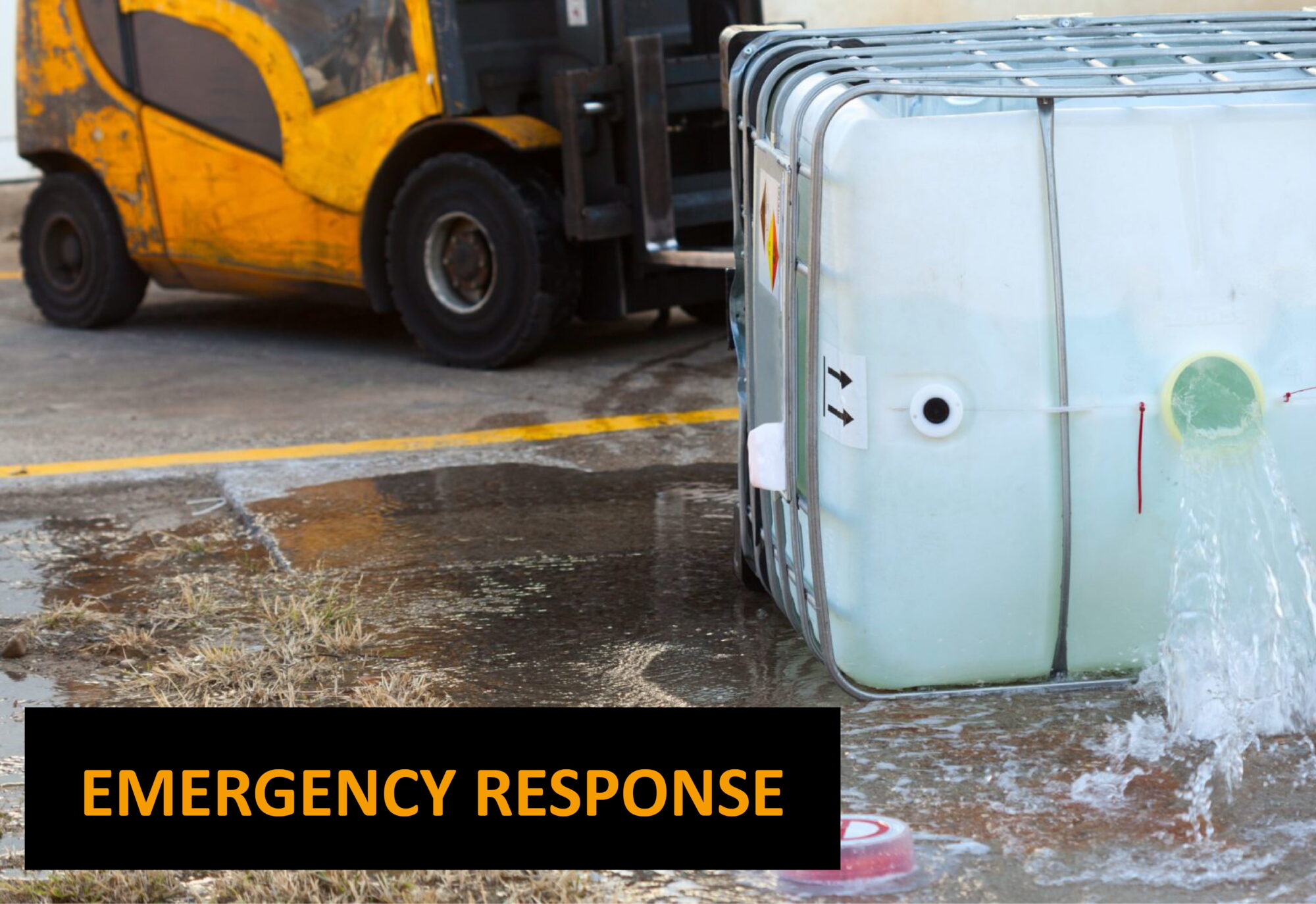 An IBC spilling liquid during health & safety week demonstration, emphasizing the importance of proper handling and containment.
